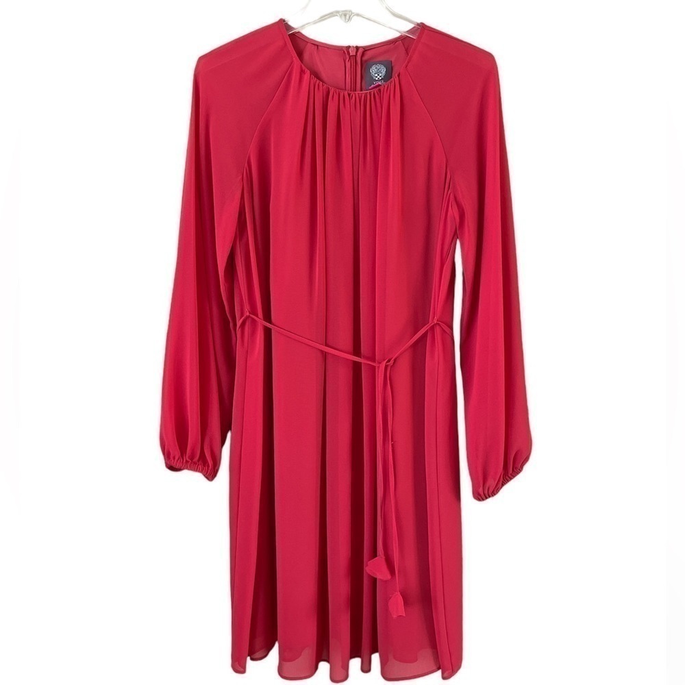 Vince Camuto Womens Orange Tie Lined Blouson Sleeve Dress gathered neck size 6